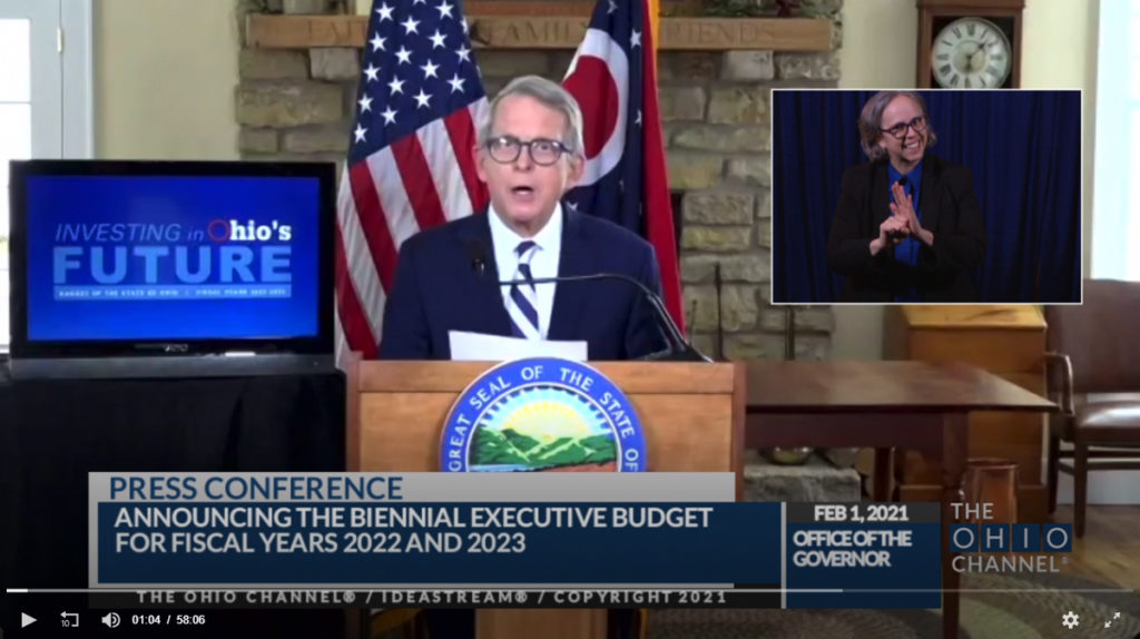 Photo of Governor DeWine discussing 2022-2023 budget